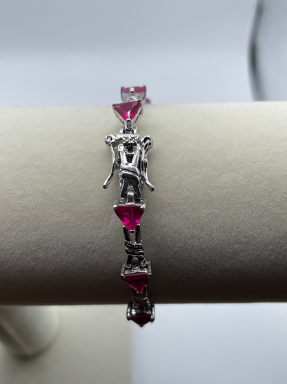 Sterling Silver Tennis Bracelet - Pink Triangle Crystals