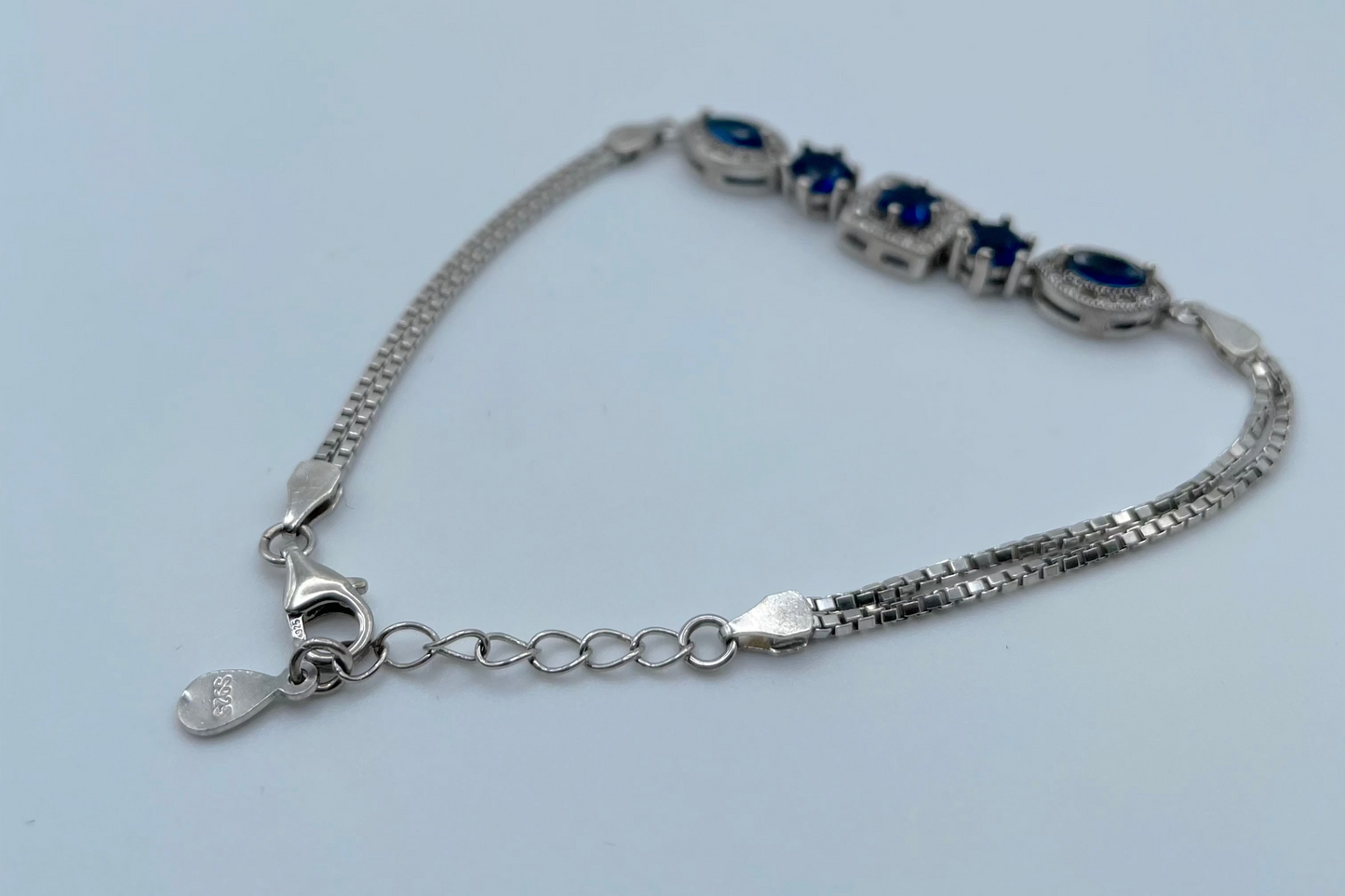 Sterling Silver Bracelet - Blue Crystals
