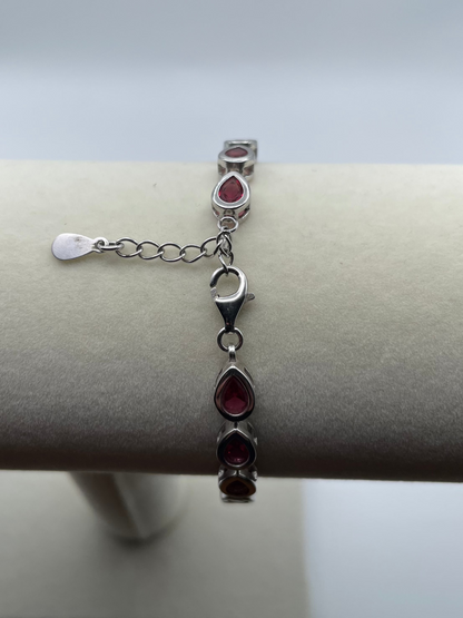 Sterling Silver Tennis Bracelet - Pink Teardrop Crystals