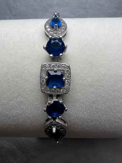 Sterling Silver Bracelet - Blue Crystals