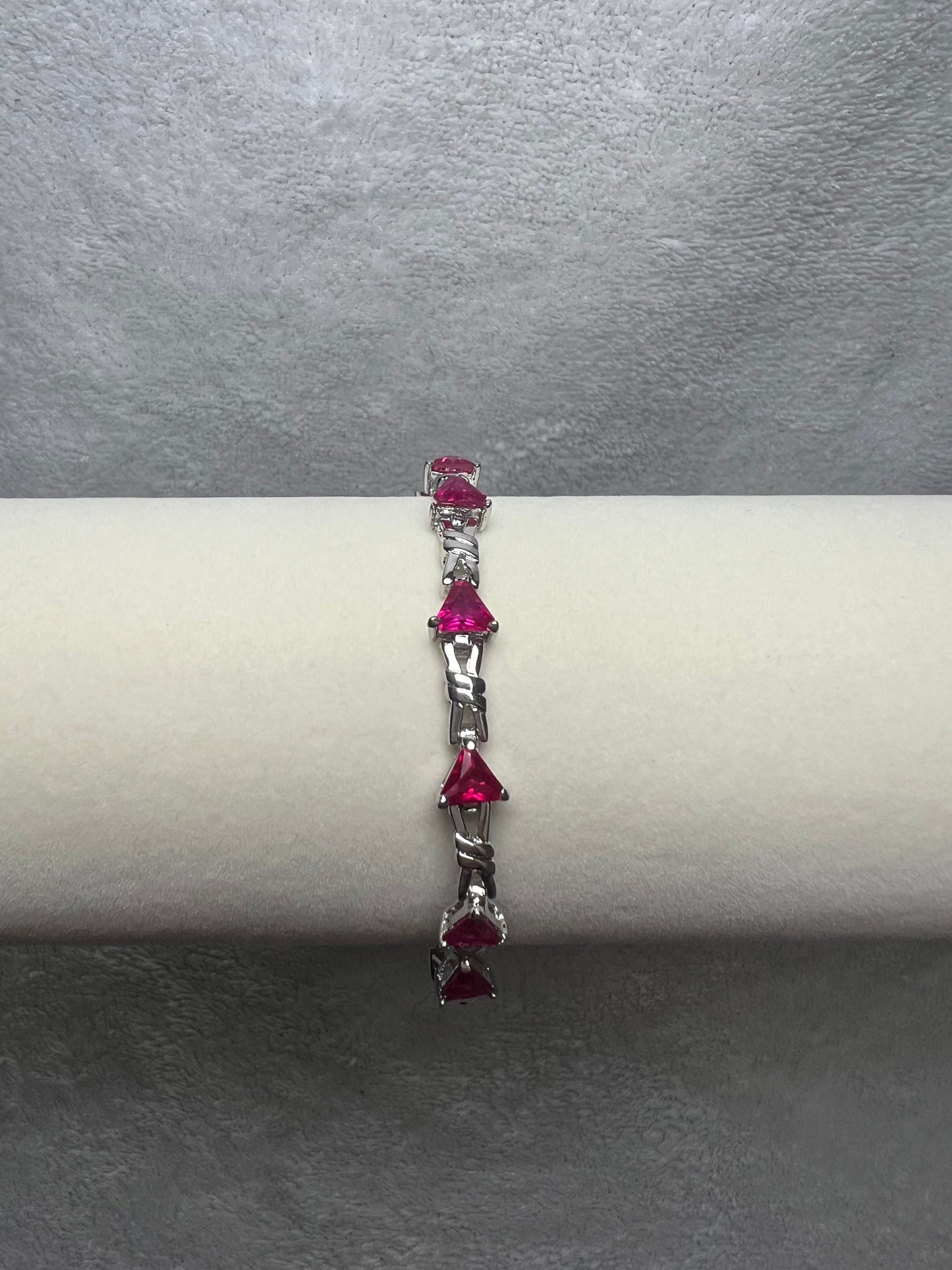 Sterling Silver Tennis Bracelet - Pink Triangle Crystals