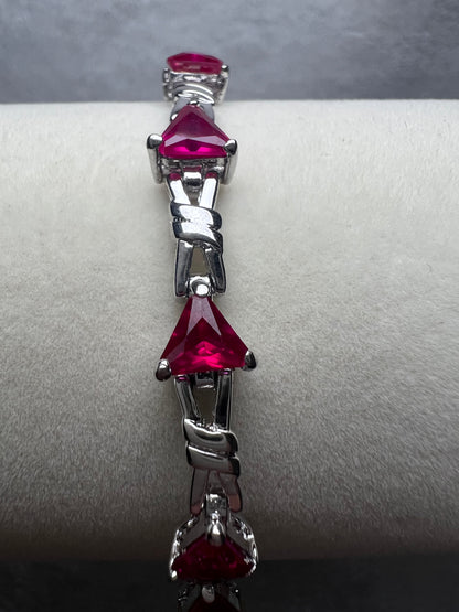Sterling Silver Tennis Bracelet - Pink Triangle Crystals
