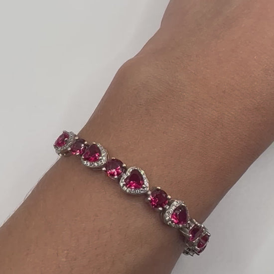 Sterling silver tennis bracelet with pink crystals