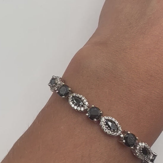 Sterling silver tennis bracelet with black and white crystals