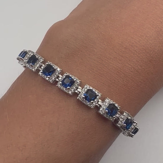 Sterling silver tennis bracelet with blue crystals